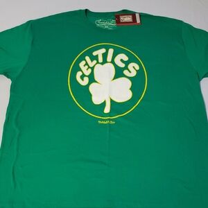 Mitchell & Ness NWT 100% Cotton NBA Basketball Green Celtics Logo Tee Men Sz 2XL